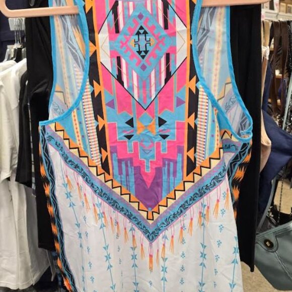 NWT Women's Fancyqube Colorful Festive Polyester Tank Top Size L - Picture 2 of 3